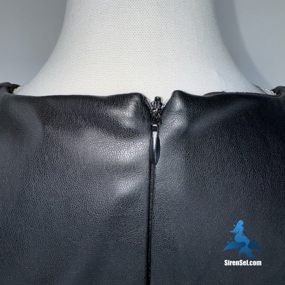 1069 NWOT Zara Black Faux Leather Dress w/Ruching - Picture 10 of 16